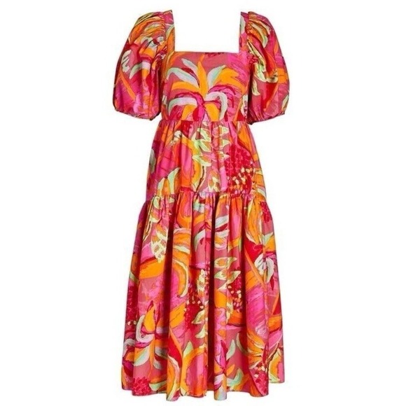 Farm Rio x Anthropologie Fruit Brush Puff Sleeve Midi Dress NWOT XS - Picture 1 of 10
